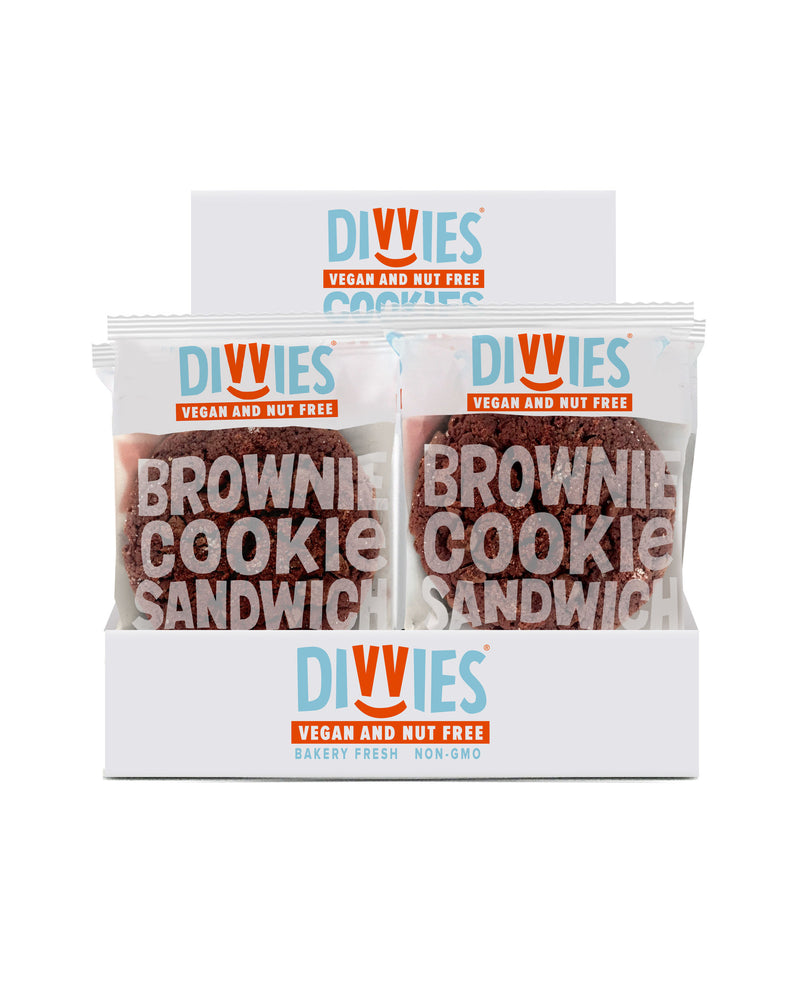 Vegan Vanilla Crème Brownie Sandwich Cookie Sleeve, contains 8 Sandwich Cookies