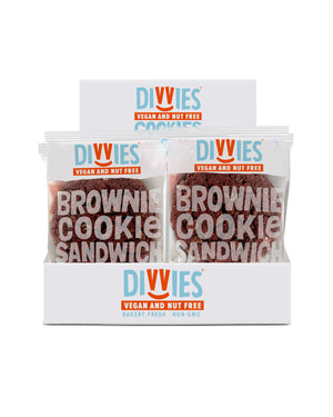 
            
                Load image into Gallery viewer, Vegan Vanilla Crème Brownie Sandwich Cookie Sleeve, contains 8 Sandwich Cookies
            
        